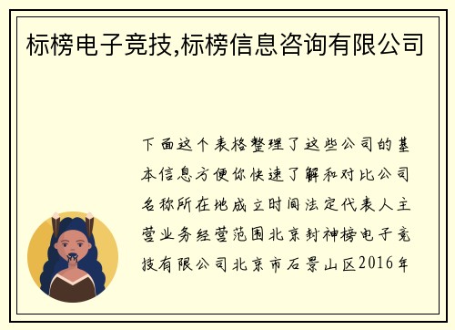 标榜电子竞技,标榜信息咨询有限公司